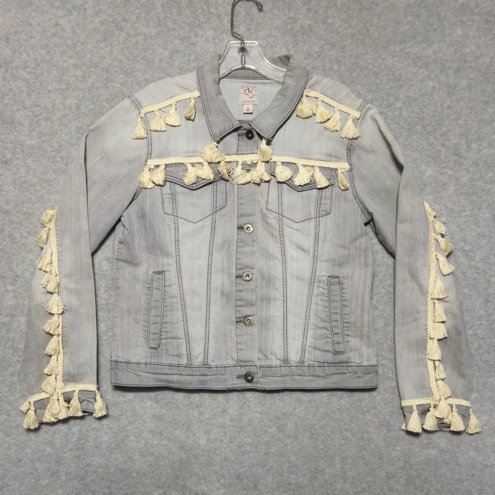 Established 1962 Denim Jacket Womens Medium Gray Tassel Fringe Boho Western